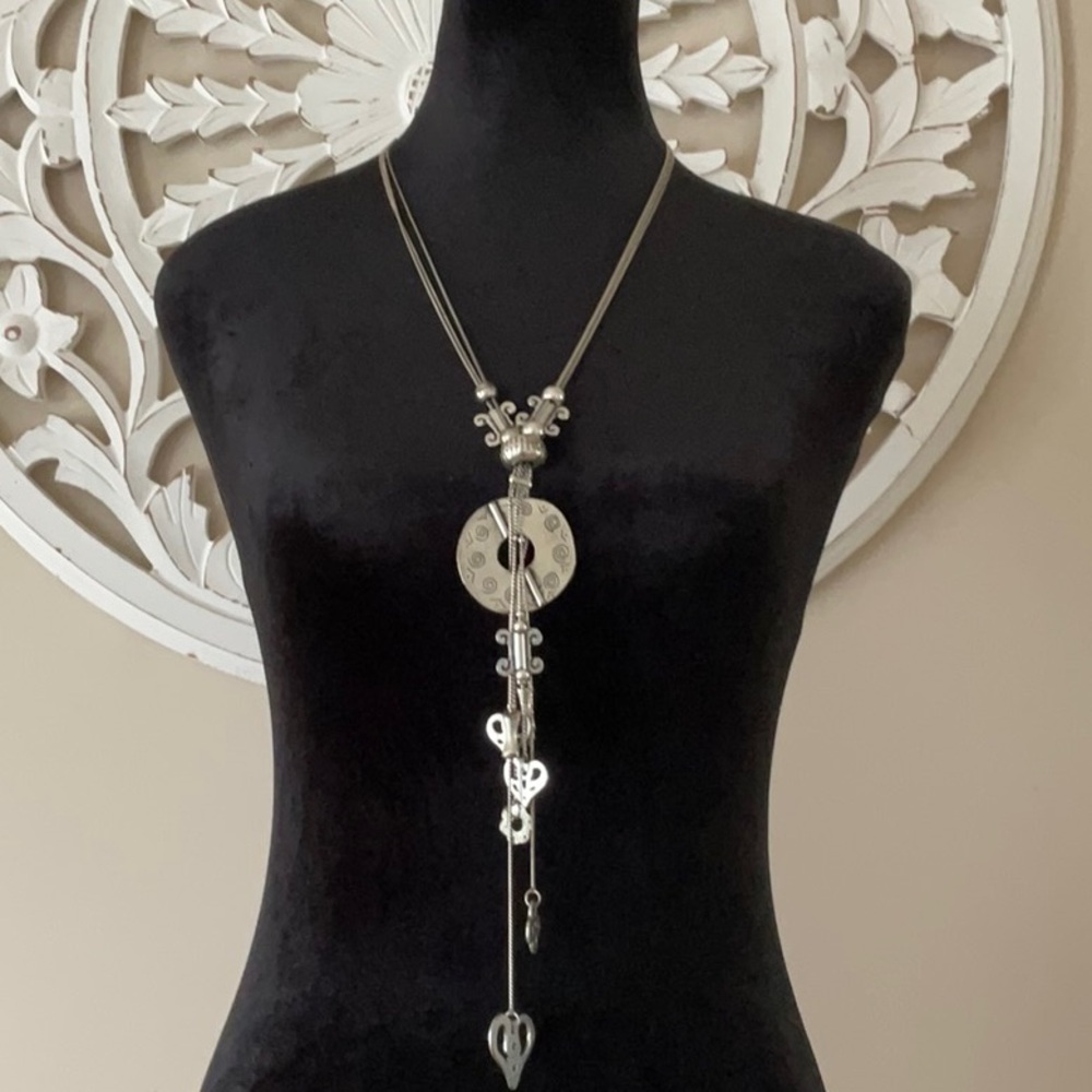 Long silver charm necklace